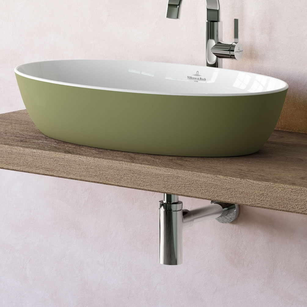 Lifestyle image of Villeroy & Boch Artis Sage Green 610mm Countertop Basin